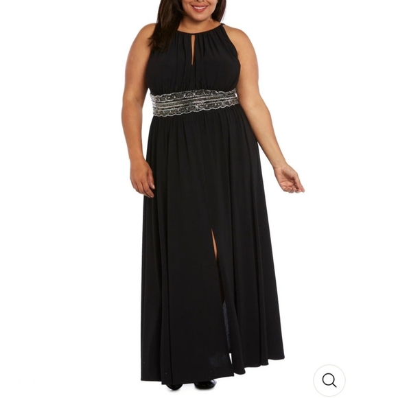 R&M Richards Women's Black Beaded Halter Elegant Maxi Dress -  mordernwear.com